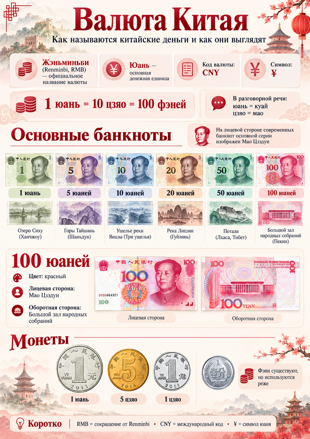 Как называется китайская валюта и как выглядят деньги Китая